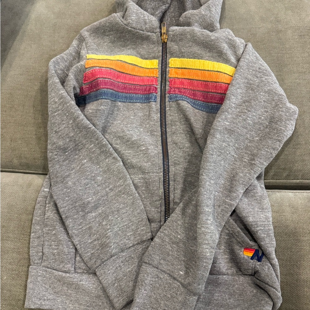Aviator Nation Gray Hoodie with Rainbow Stripes